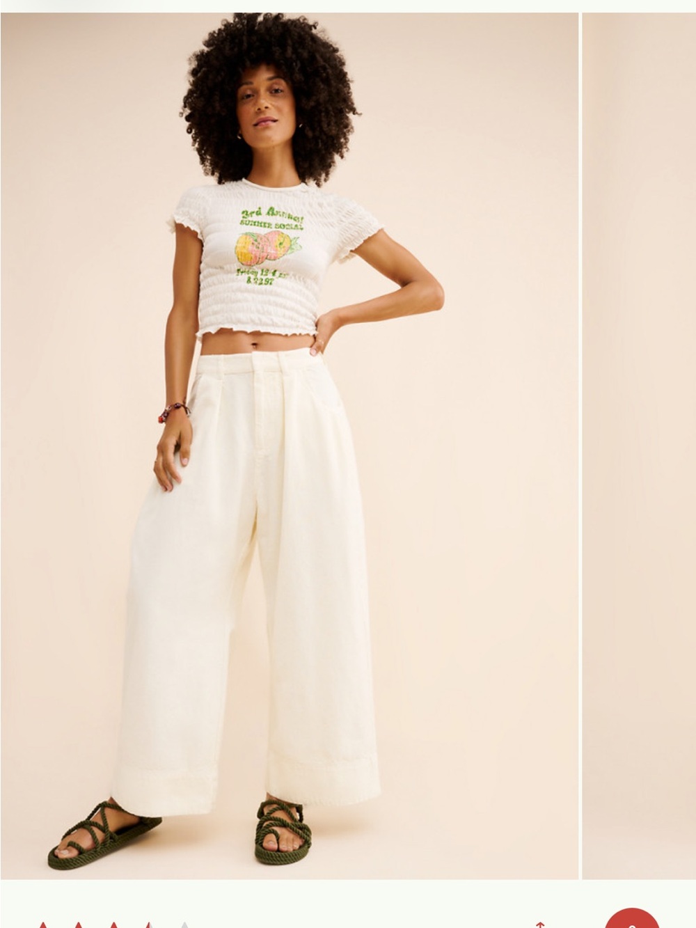 Free People Cream Wide-Leg Cotton Blend Pants